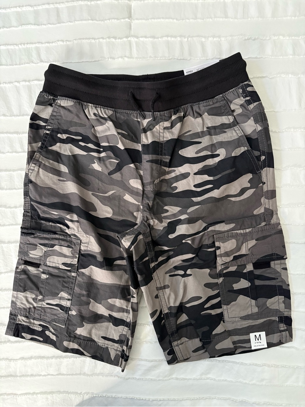 Boys Cargo Shorts - Black & Gray Camo